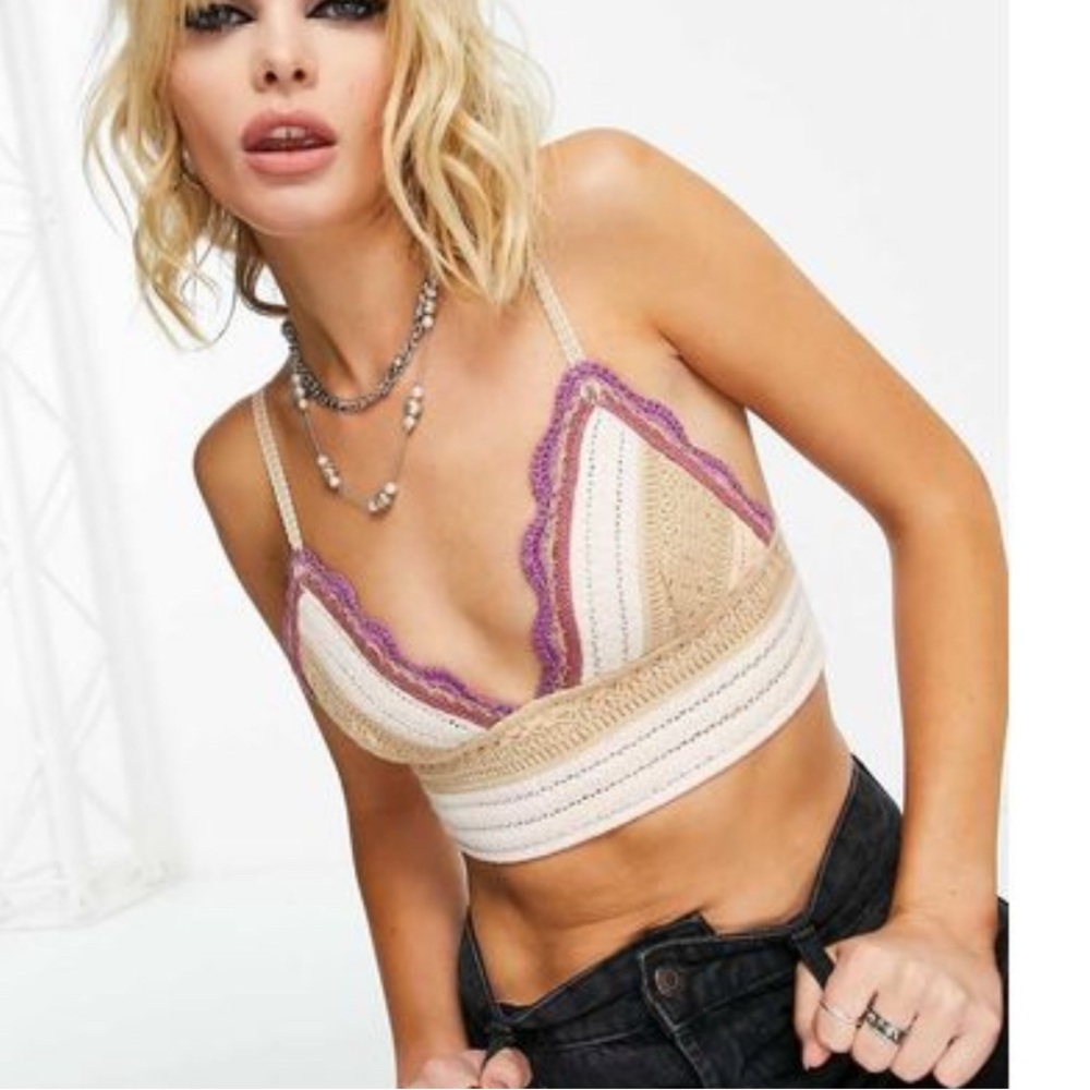 Free People Crochet Lace Bralette | Festival Top | Cream and Purple Neutral - Picture 4 of 4